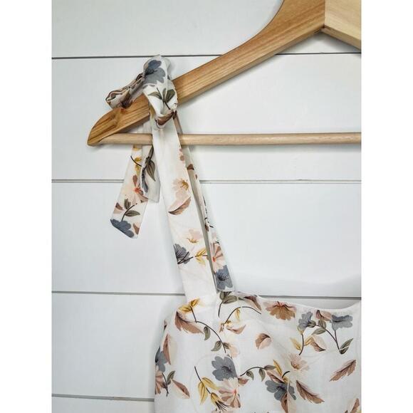 Polly Ivory Floral Print Tie Shoulder Ruffled Hem Sleeveless Mini Dress Size 6 - Picture 4 of 12